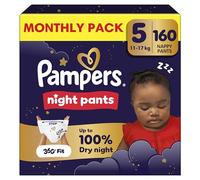 Pampers Night Pants, Size 5, 160 Nappies, 12-17 kg, 360° Support Against Leaks with Super Absorbent Core for Reinforced Protection All Night, Pack 1 Month
