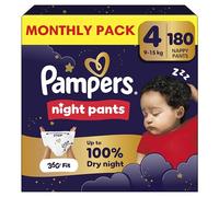 Pampers Night Pants Size 4, 180 Nappy Pants, 9kg-15kg, Extra Protection All Night Long