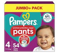 Pampers Premium Protection Nappy Pants Size 4, 54 Nappies, 9kg - 15kg, Jumbo+ Pack