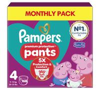 Pampers Premium Protection Nappy Pants Size 4, 168 Nappies, 9kg-15kg, Monthly Pack + Pampers Harmonie Aqua Baby Wipes 1 pack of 10 Wipes