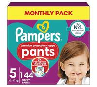 Pampers Premium Protection Nappy Pants Size 5, 144 Nappies, 12kg-17kg, Monthly Pack, With 360° Fit and Ultra-Soft Materials for Our Best Comfort & Protection