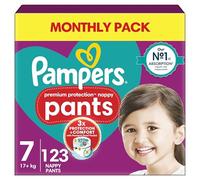 Pampers Premium Protection Nappy Pants Size 7, 123 Nappies, 15kg+, Monthly Pack + Pampers Harmonie Aqua Baby Wipes 1 pack of 10 Wipes-