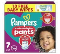 Pampers Premium Protection Nappy Pants Size 7, 123 Nappies, 15kg+, Monthly Pack + Pampers Harmonie Aqua Baby Wipes 1 pack of 10 Wipes-