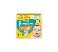 Pampers Premium Protection New Baby Size 1, 180 Nappies, 2kg-5kg, Monthly Pack + Pampers Harmonie Aqua Baby Wipes 10 Count, Packaging May Vary