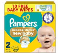 Pampers Premium Protection New Baby Size 2, 240 Nappies, 4kg-8kg, Monthly Pack, The Only Newborn Nappy Approved by British Skin Foundation