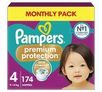 Pampers Premium Protection Size 4, 174 Nappies, 9kg-14kg, Monthly Pack, Double Protection for skin and against leaks
