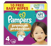 Pampers Premium Protection Size 4, 174 Nappies, 9kg-14kg, Monthly Pack, Double Protection for skin and against leaks