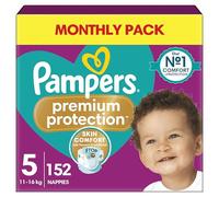Pampers Premium Protection Size 5, 152 Nappies, 11kg-16kg, Monthly Pack, Double protection - Skin comfort - Ultra-soft materials