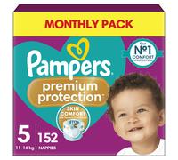 Pampers Premium Protection Size 5, 152 Nappies, 11kg-16kg, Monthly Pack, Double Protection for skin and against leaks