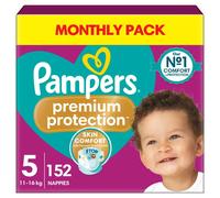 Pampers Premium Protection Size 5, 152 Nappies, 11kg-16kg, Monthly Pack, Double protection - Skin comfort - Ultra-soft materials
