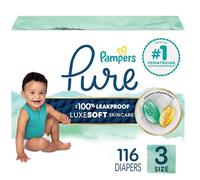 Pampers Pure Protection Baby Diapers, Size 3 (16-28 lbs), 116 Count, Up to 100% Leakproof, Premium Plant-based Skin Protection, Hypoallergenic Soft Diapers