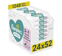 Pampers Sensitive Baby Wipes 24 Packs of 52 Wipes = 1248 Baby Wet Wipes, 2 in 1 Gently Cleans & Protects, 0% plastic in wipes