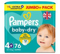 Pampers Baby-Dry Size 4+, 76 Nappies, 10-15kg, Jumbo+ Pack