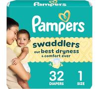 Pampers Swaddlers Diapers, Size 1 (8-14 lbs), 32 Count, Absorbent, Keeps Baby Dry and Comfortable, Skin Safe Disposable Baby Diaper (Packaging May Vary)