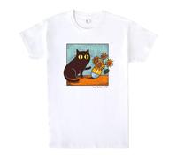 Pampling Short Sleeve T-Shirt, 100% Cotton, Unisex Clothing for Men and Women, Screen Printed with Crew Neck and Straight Fit, Color White (Artistic Cat, XL)