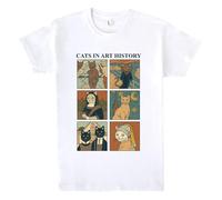 Pampling Short Sleeve T-Shirt, 100% Cotton, Unisex Clothing for Men and Women, Silk Print with Crew Neck and Regular Fit, White (Cats in Art History), Cats In Art History, S