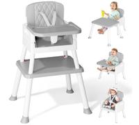 PAMPORPET 6 in 1 Ingenuity High Chairs for Babies and Toddlers, Dining Booster Seat，Kids Learning Table & Chair, Baby Highchair with Safety Harness, Removeable Tray for Indoor/Outdoor Use（Grey）