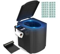 PAMPORPET Portable Foldable Camping Toilet Bucket, Outdoor Travel Porta Potty With Lid, Bags & Seat For Adults & Kids, Collapsible Emergency Loo With Built-In Roll Holder For Car van Fishing, Black