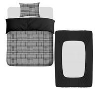 Pamposh 3 Pcs Single Duvet Cover Set with Matching Black Single Fitted Sheet 40 cm Extra Deep Pocket - UltraSoft Breathable Premium Microfibre Reversible Quilt Cover Bedding Set For All Seasons