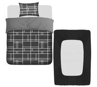 Pamposh 3 Pcs Single Duvet Cover Set with Matching Black Single Fitted Sheet 40 cm Extra Deep Pocket - UltraSoft Breathable Premium Microfibre Reversible Quilt Cover Bedding Set For All Seasons