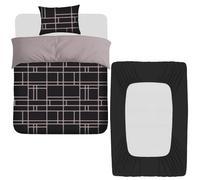 Pamposh 3 Pcs Single Duvet Cover Set with Matching Black Single Fitted Sheet 40 cm Extra Deep Pocket - UltraSoft Breathable Premium Microfibre Reversible Quilt Cover Bedding Set For All Seasons