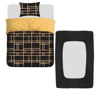 Pamposh 3 Pcs Single Duvet Cover Set with Matching Black Single Fitted Sheet 40 cm Extra Deep Pocket - UltraSoft Breathable Premium Microfibre Reversible Quilt Cover Bedding Set For All Seasons
