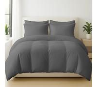 Pamposh 4 Pcs 100% Egyptian Cotton Double Duvet Set With Matching Charcoal Double Fitted Sheet 35 cm Extra Deep Pocket - UltraSoft Premium Cotton 400 Thread Count Bedding Set For All Seasons