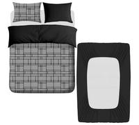 Pamposh 4 Pcs Double Duvet Set with Matching Black Double Fitted Sheet 40 cm Extra Deep Pocket - UltraSoft Breathable Premium Microfibre Reversible Quilt Cover Bedding Set For All Seasons