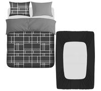 Pamposh 4 Pcs Double Duvet Set with Matching Black Double Fitted Sheet 40 cm Extra Deep Pocket - UltraSoft Breathable Premium Microfibre Reversible Quilt Cover Bedding Set For All Seasons