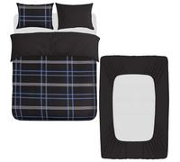 Pamposh 4 Pcs Double Duvet Set with Matching Black Double Fitted Sheet 40 cm Extra Deep Pocket - UltraSoft Breathable Premium Microfibre Reversible Quilt Cover Bedding Set For All Seasons