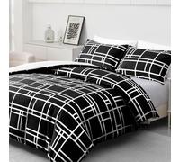 Pamposh 4 Pcs Double Duvet Set with Matching Black Double Fitted Sheet 40 cm Extra Deep Pocket - UltraSoft Breathable Premium Microfibre Reversible Quilt Cover Bedding Set For All Seasons