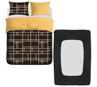 Pamposh 4 Pcs Double Duvet Set with Matching Black Double Fitted Sheet 40 cm Extra Deep Pocket - UltraSoft Breathable Premium Microfibre Reversible Quilt Cover Bedding Set For All Seasons