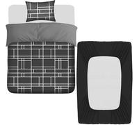 Pamposh 4 Pcs Double Duvet Set With Matching Black Double Fitted Sheet Breathable Premium Microfibre Reversible Quilt Cover