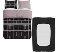 Pamposh 4 Pcs Double Duvet Set With Matching Black Double Fitted Sheet Breathable Premium Microfibre Reversible Quilt Cover