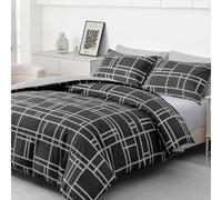 Pamposh 4 Pcs Super King Duvet Set with Matching Black Super King Fitted Sheet 40 cm Extra Deep Pocket - Premium Microfibre Reversible Quilt Cover Bedding Set For All Seasons