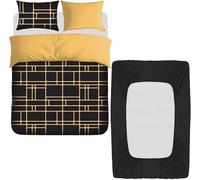 Pamposh 4 Pcs Super King Duvet Set with Matching Black Super King Fitted Sheet 40 cm Extra Deep Pocket - Premium Microfibre Reversible Quilt Cover Bedding Set For All Seasons