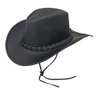 Pamposh Cowboy Hat Women Men Real Leather Western Style Wide Brim Cowgirl Hat Shapeable Lightweight Handcrafted Durable Bush Hat Black