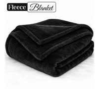 Pamposh Extra Large Flannel Fleece Blanket Reversible Bed & Sofa Throw in Black | Size: Small Pamposh Black Small