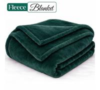 Pamposh Extra Large Flannel Fleece Blanket Reversible Bed & Sofa Throw in Emerald | Size: Medium Pamposh Emerald Medium