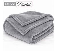 Pamposh Extra Large Flannel Fleece Blanket Reversible Bed & Sofa Throw in Silver Pamposh Silver Large