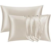 Pamposh Satin Silk Pillowcases For Hair And Skin 2 Pack Standard Size with Envelope Closure (2 Pcs Pillowcases (50 x 75 cm), Khaki)