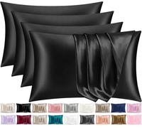Pamposh Satin Silk Pillowcases For Hair And Skin 2 Pack Standard Size with Envelope Closure (Midnight Black, 4 Pcs Pillowcases (50 x 75 cm))