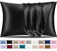 Pamposh Satin Silk Pillowcases For Hair And Skin 2 Pack Standard Size with Envelope Closure (Midnight Black, 2 Pcs Pillowcases (50 x 75 cm))