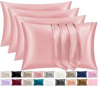 Pamposh Satin Silk Pillowcases For Hair And Skin 4 Pack Standard Size with Envelope Closure (4 Pcs Pillowcases (50 x 75 cm), Coral)