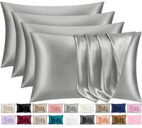 Pamposh Satin Silk Pillowcases For Hair And Skin 4 Pack Standard Size with Envelope Closure (4 Pcs Pillowcases (50 x 75 cm), Grey)