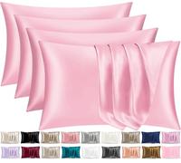 Pamposh Satin Silk Pillowcases For Hair And Skin 4 Pack Standard Size with Envelope Closure (4 Pcs Pillowcases (50 x 75 cm), Pink)