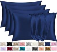 Pamposh Satin Silk Pillowcases For Hair And Skin 4 Pack Standard Size with Envelope Closure (4 Pcs Pillowcases (50 x 75 cm), Navy)