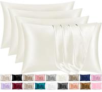 Pamposh Satin Silk Pillowcases For Hair And Skin 4 Pack Standard Size with Envelope Closure (4 Pcs Pillowcases (50 x 75 cm), Ivory White)