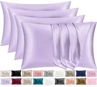 Pamposh Satin Silk Pillowcases For Hair And Skin 4 Pack Standard Size with Envelope Closure (4 Pcs Pillowcases (50 x 75 cm), Purple)