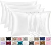 Pamposh Satin Silk Pillowcases For Hair And Skin 4 Pack Standard Size with Envelope Closure (4 Pcs Pillowcases (50 x 75 cm), White)